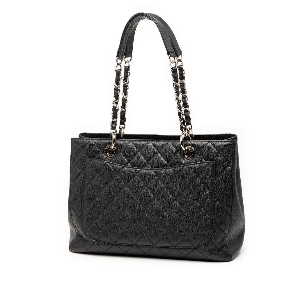 Chanel Caviar Grand Shopping Tote Black Leather Good - Back View