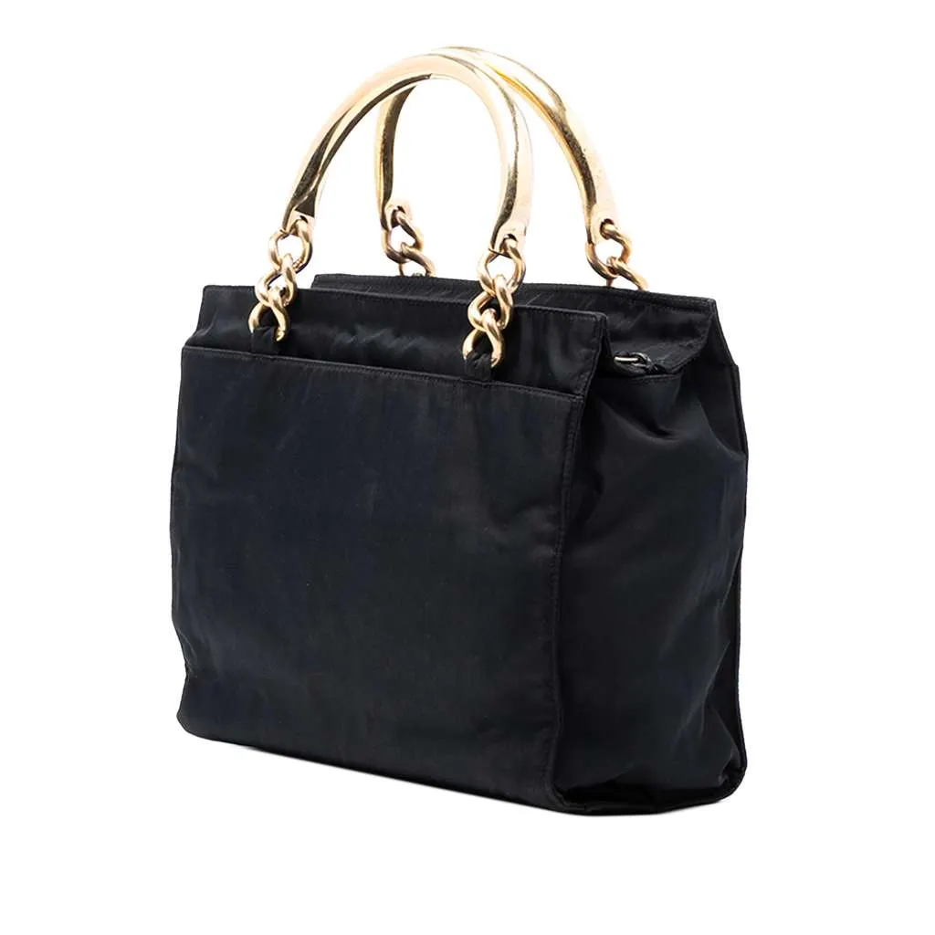 Prada Tessuto Metal Handle Bag Black Good - Back View