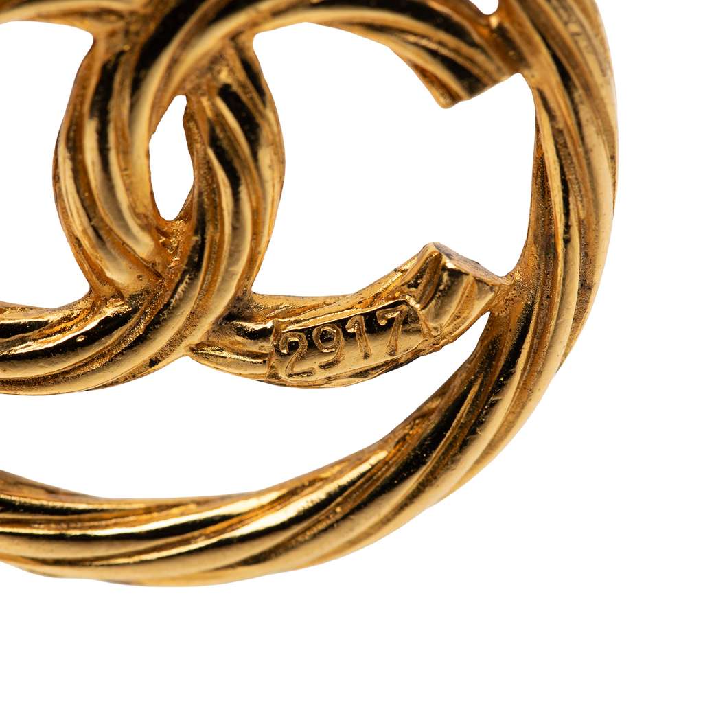 Chanel CC Gold Plated Hoop Drop Clip On Earrings - 3