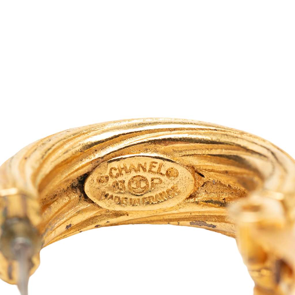 Chanel CC Gold Plated Hoop Drop Clip On Earrings - 4