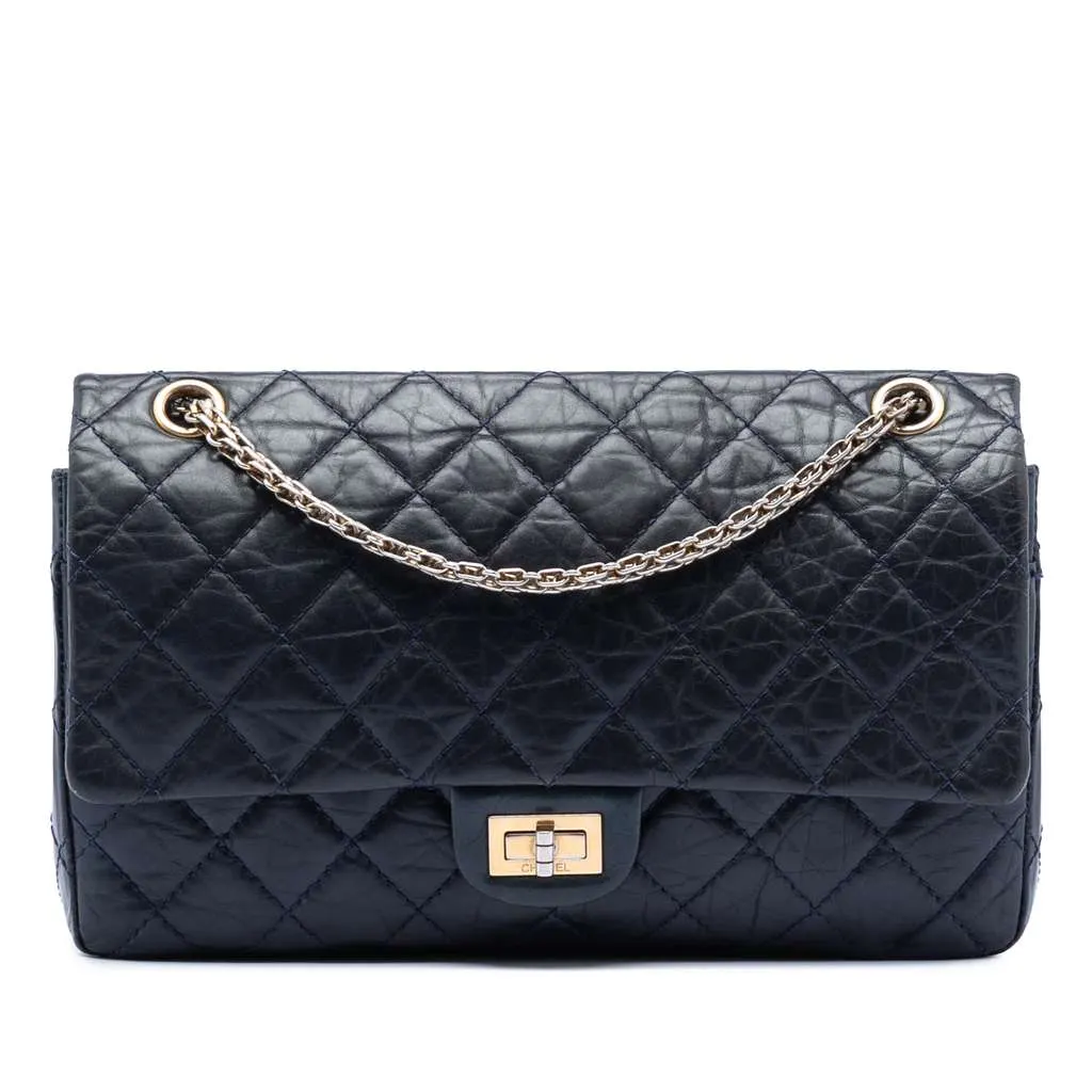 Chanel Quilted Aged Calfskin Reissue 2.55 Double Flap 226 Blue Leather Good - Front View
