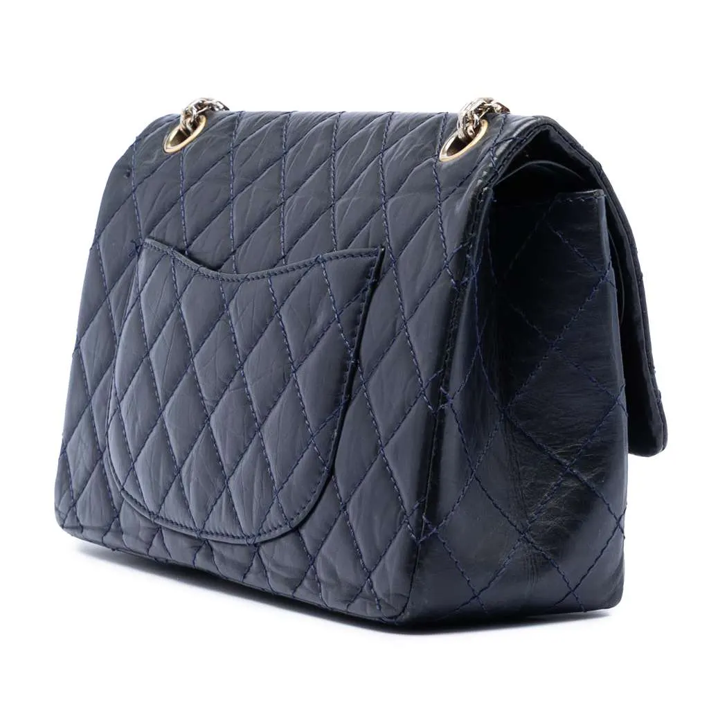 Chanel Quilted Aged Calfskin Reissue 2.55 Double Flap 226 Blue Leather Good - Back View
