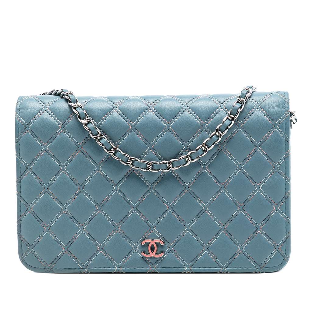 Chanel CC Quilted Lambskin Double Stitch Wallet On Chain