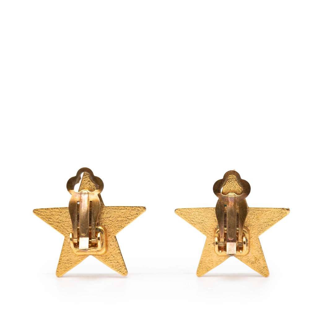 Chanel CC Gold Plated Enamel Star Clip on Earrings - 2