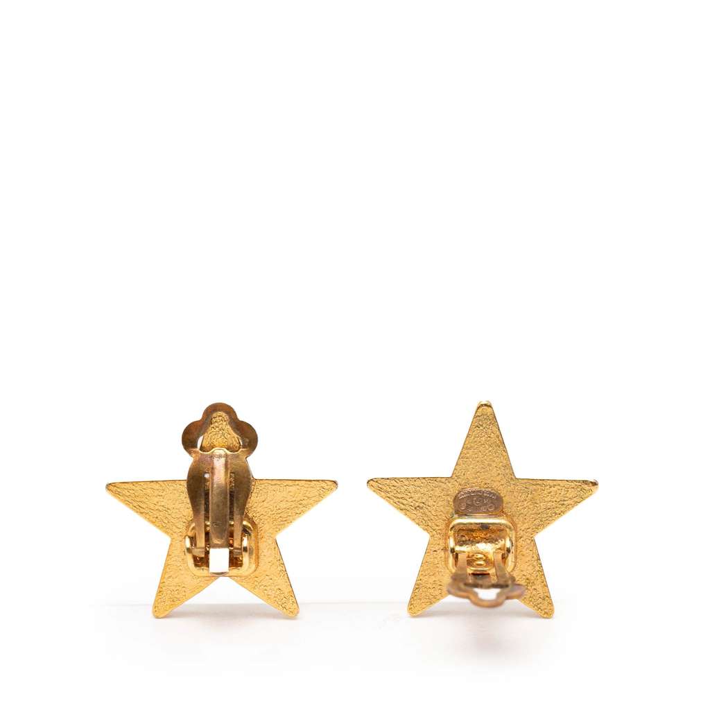 Chanel CC Gold Plated Enamel Star Clip on Earrings - 3