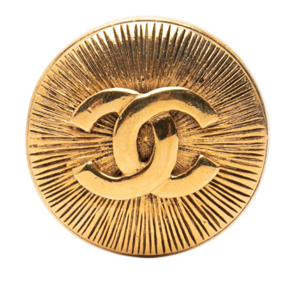 Chanel Gold Plated CC Round Brooch