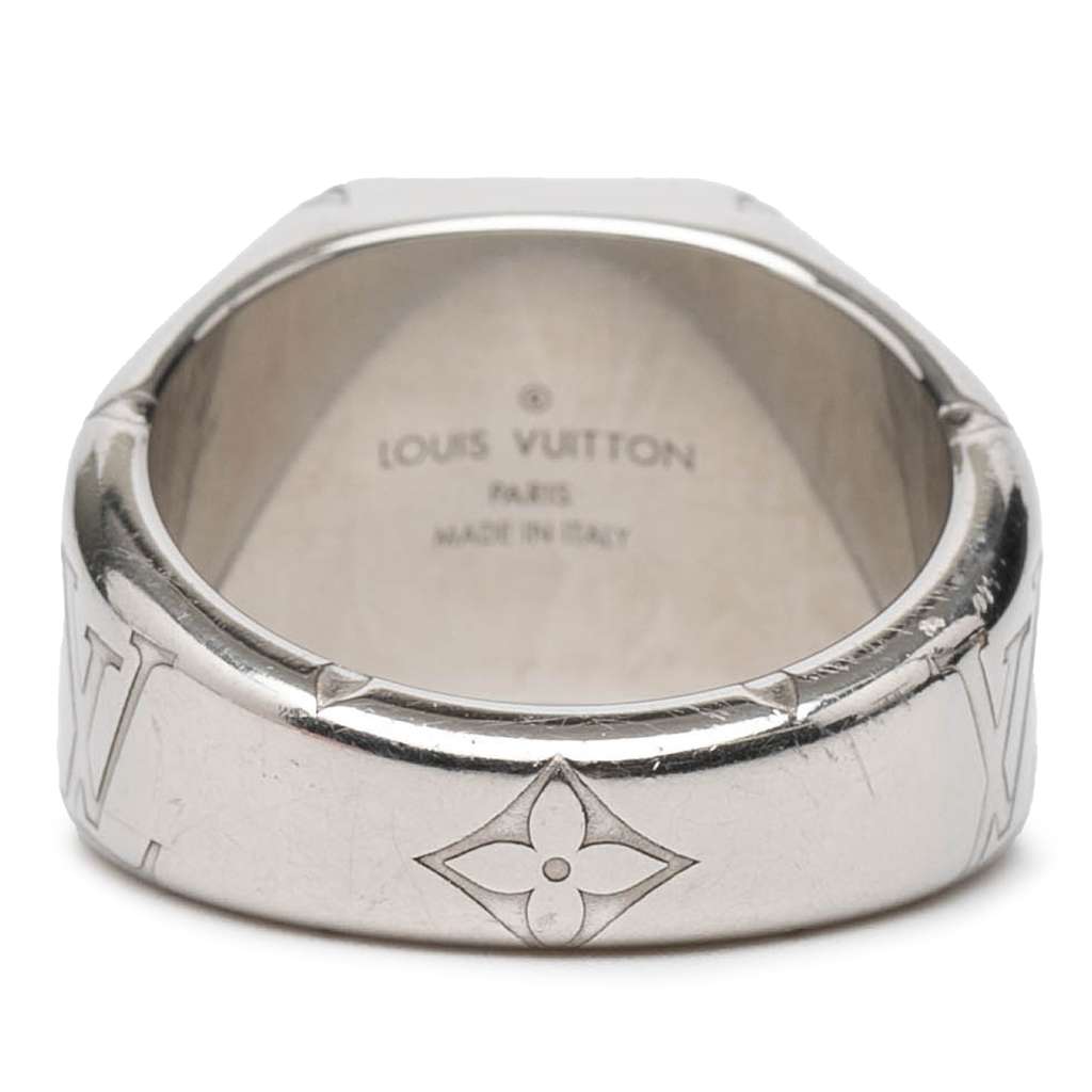 Louis Vuitton Silver Plated Monogram Signet Ring L - 3