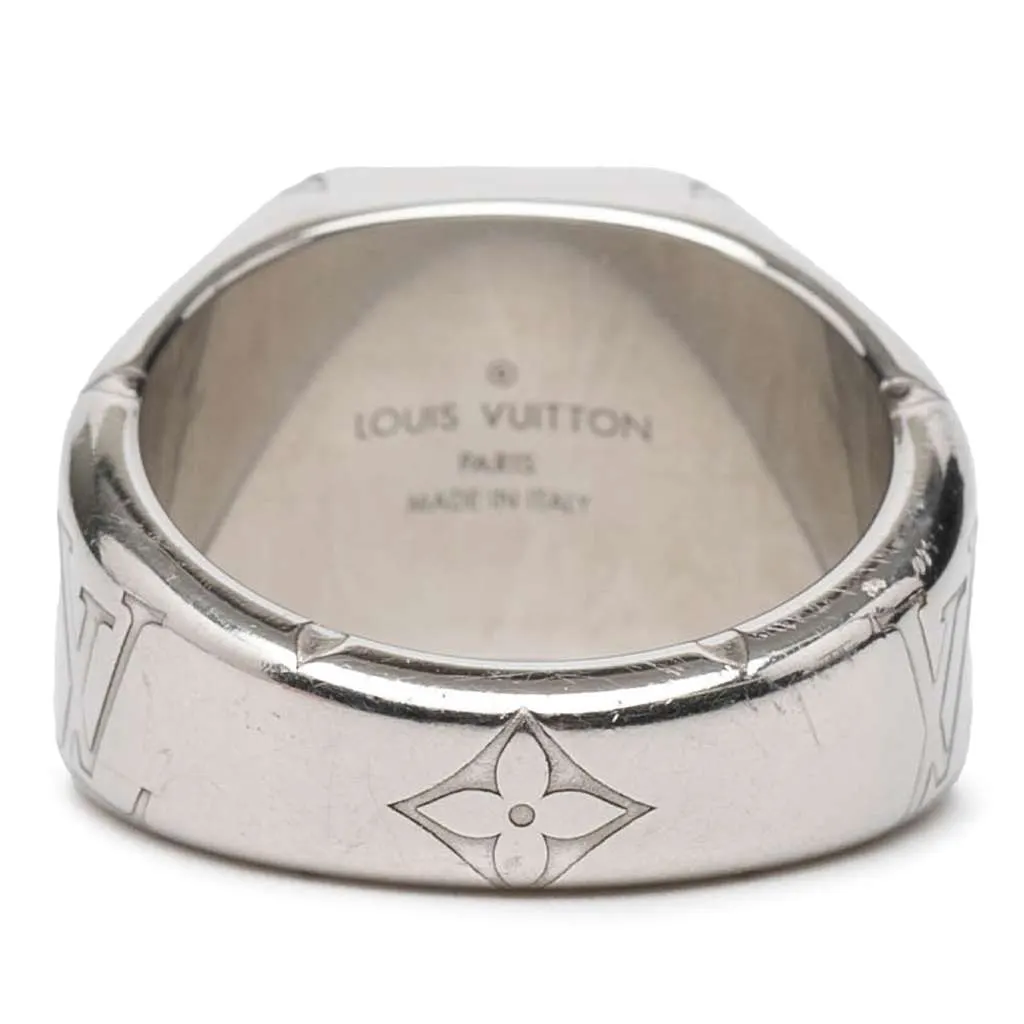 Louis Vuitton Silver Plated Monogram Signet Ring L Silver Metal Good - Inside View