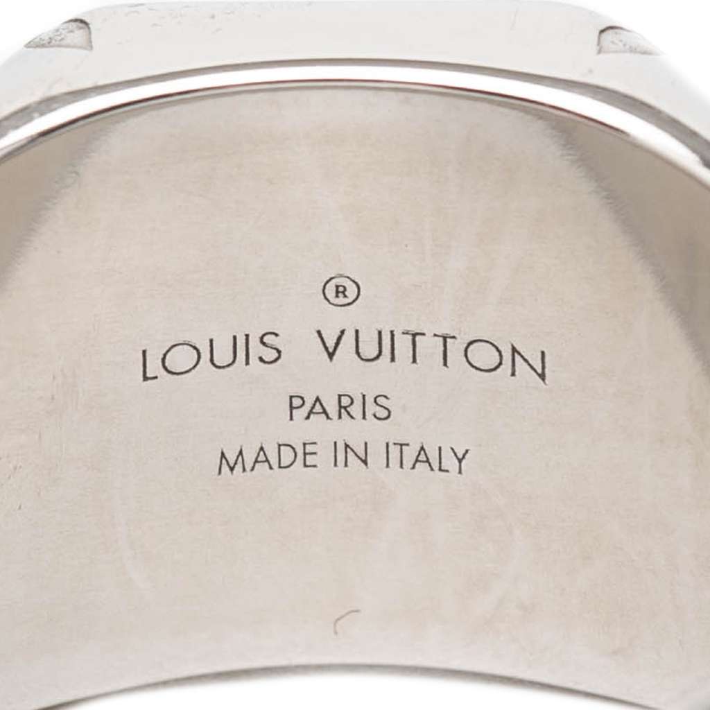 Louis Vuitton Silver Plated Monogram Signet Ring L - 5