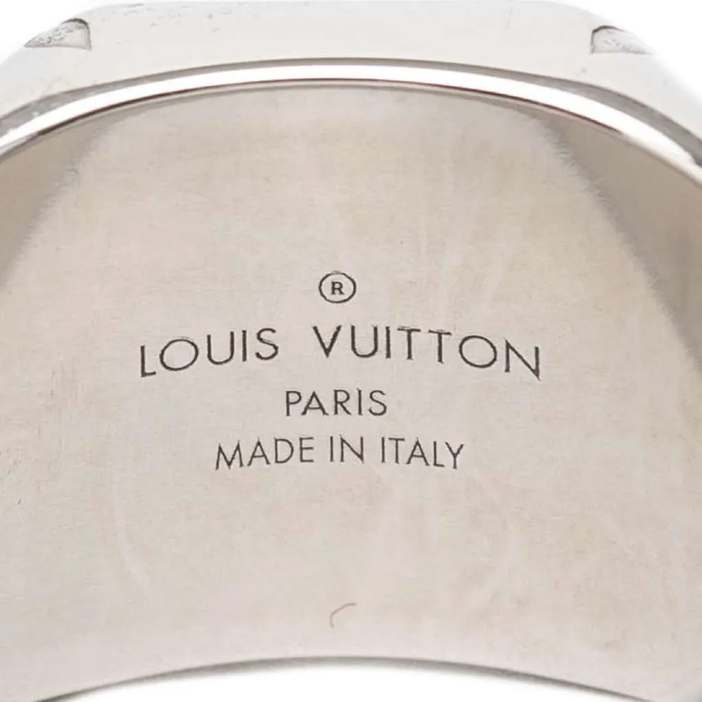 Louis Vuitton Silver Plated Monogram Signet Ring L Silver Metal Good - Box View