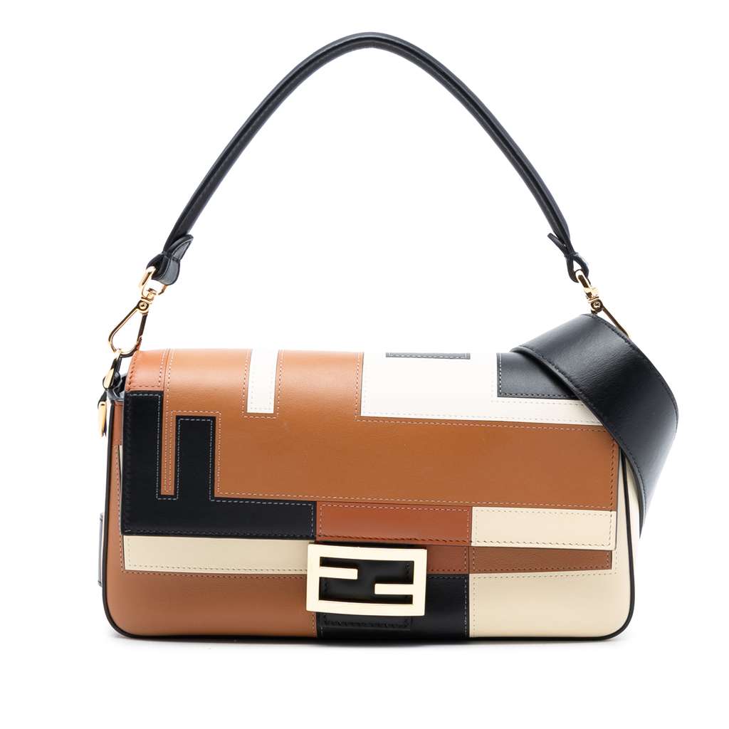 Fendi Leather Geometric Baguette Satchel