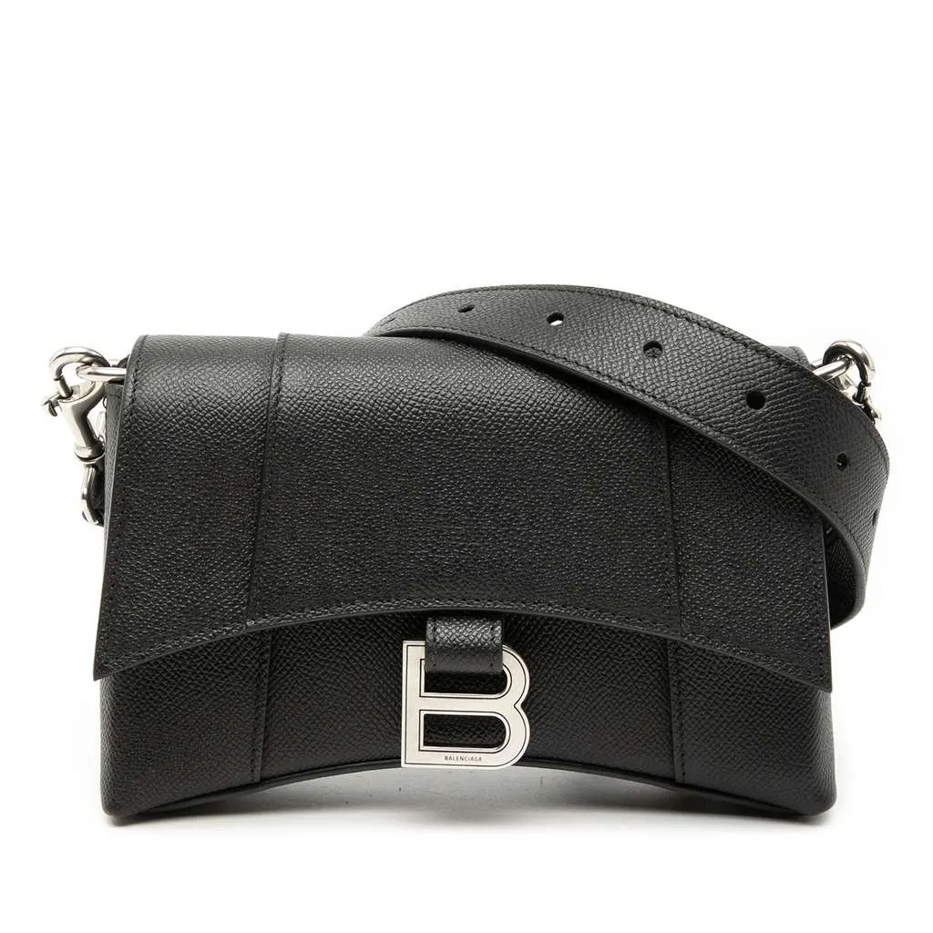 Balenciaga Calfskin Hourglass Downtown Crossbody XS Black Leather Very good - Front View