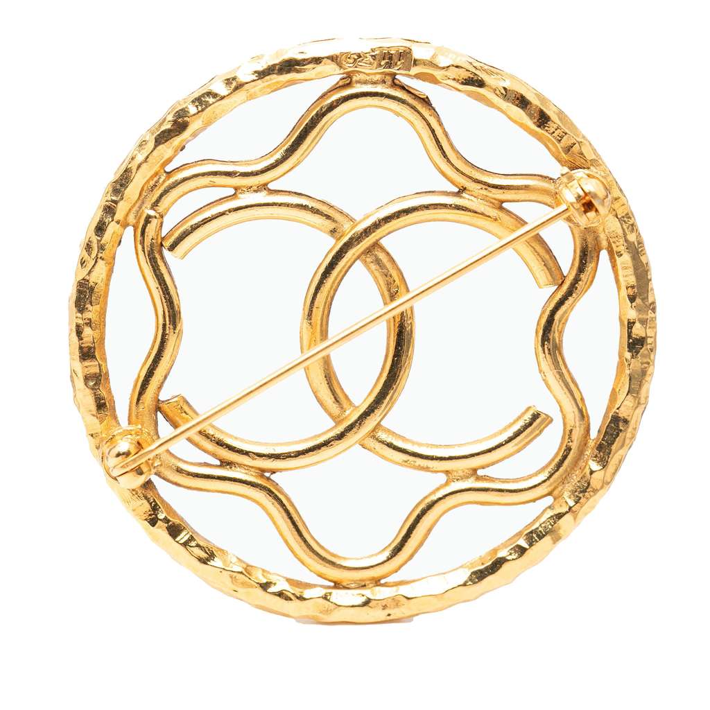 Chanel CC Gold Plated Round Brooch - 2