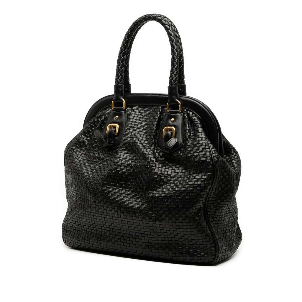 Prada Goatskin Woven Madras Frame Tote - 2