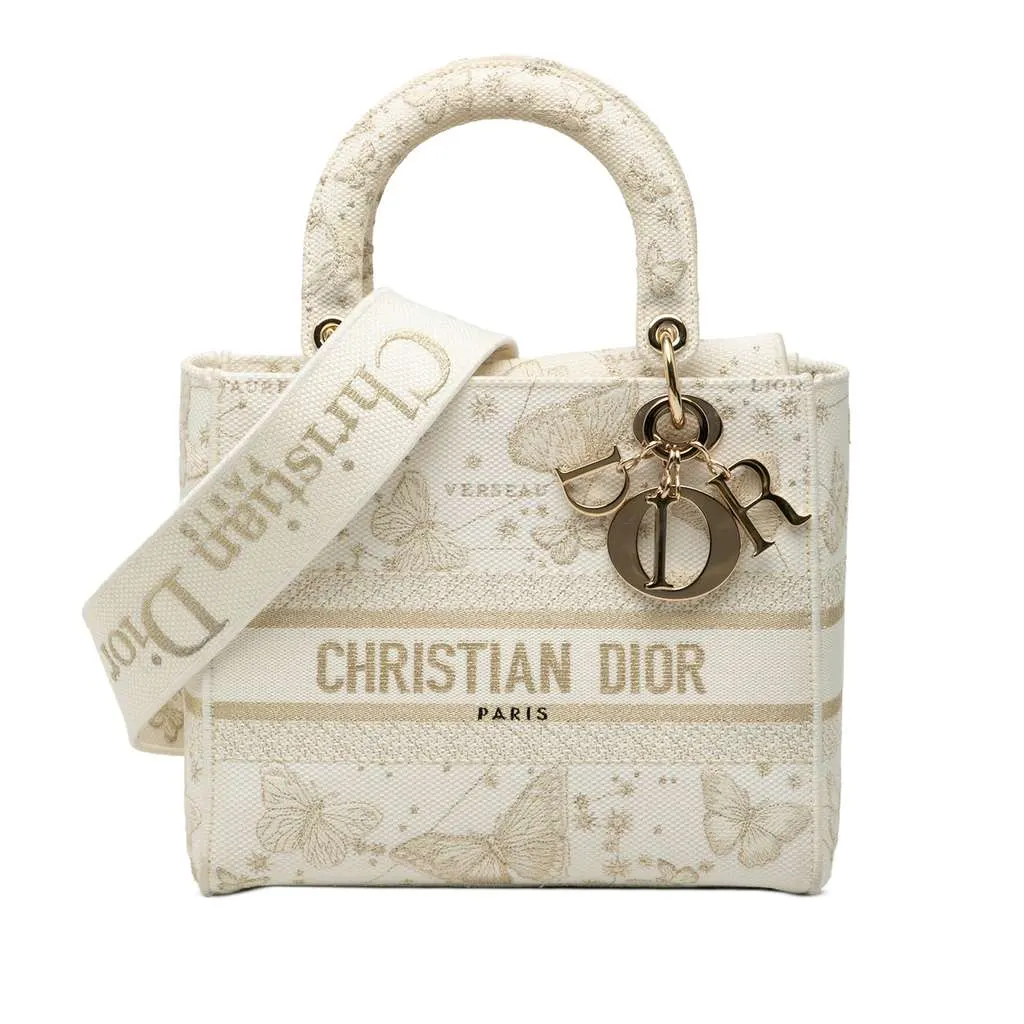 Dior Medium Embroidered Canvas Butterfly Zodiac Lady D Lite White Canvas Good - Front View