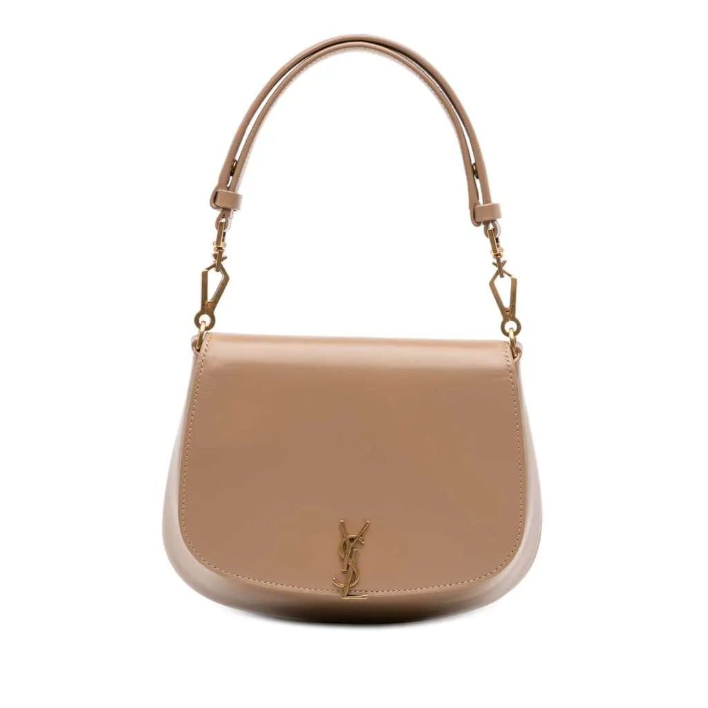 Saint Laurent Mini Calfskin Voltaire Top Handle Bag in Box Brown Leather Good - Front View