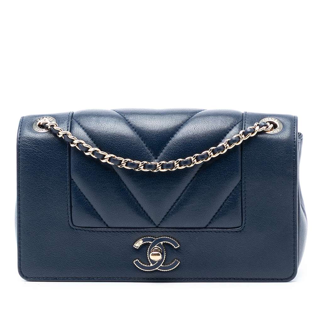 Chanel Mini Quilted Chevron Sheepskin Mademoiselle Vintage Flap