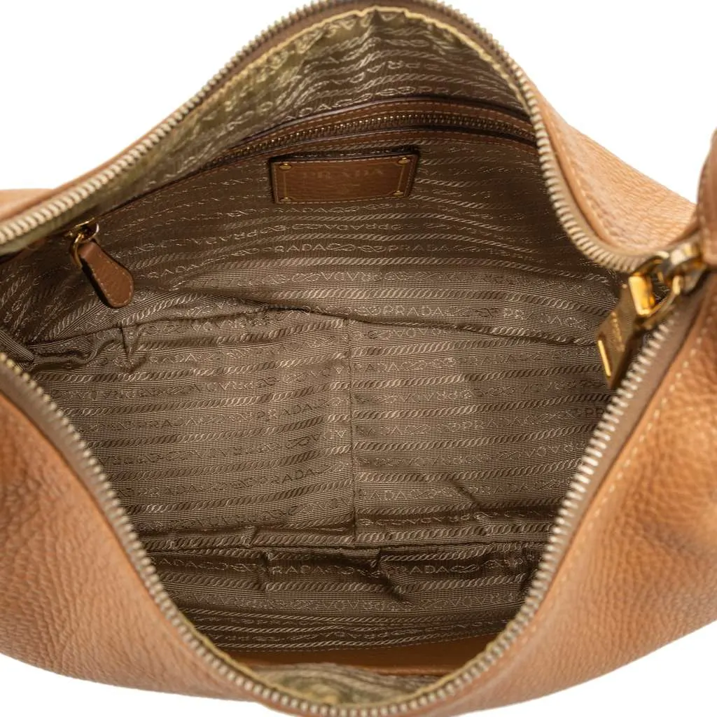 Prada Vitello Daino Shoulder Bag Brown Leather Very good - Model View