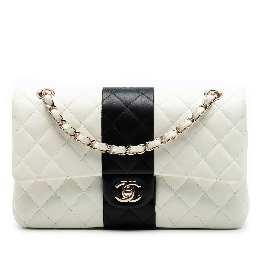 Chanel Medium Classic Bi Stripe Lambskin Double Flap