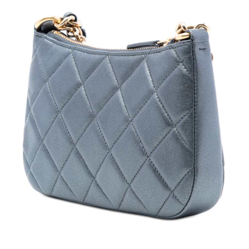 Chanel CC Quilted Metallic Lambskin Logo Chain Satchel - 2
