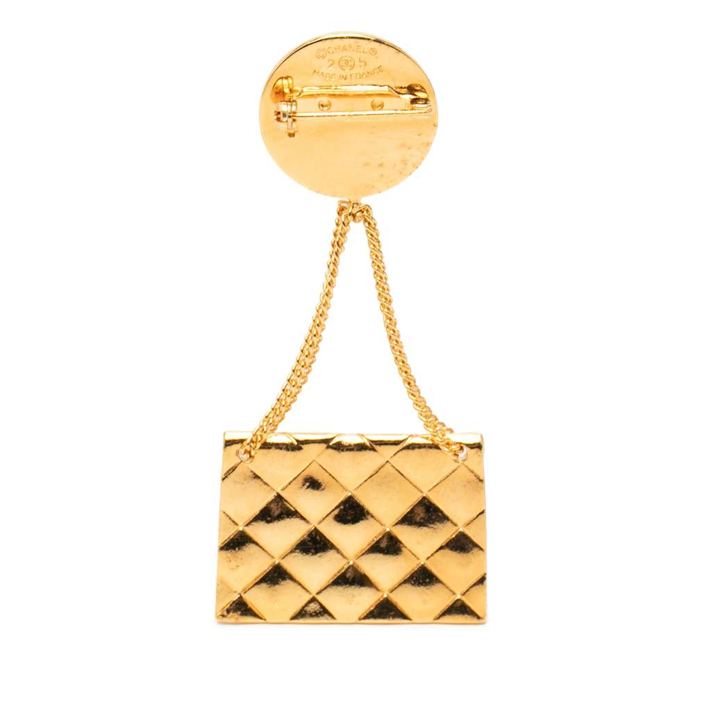 Chanel CC Gold Plated Quilted Flap Bag Medallion Brooch - 2