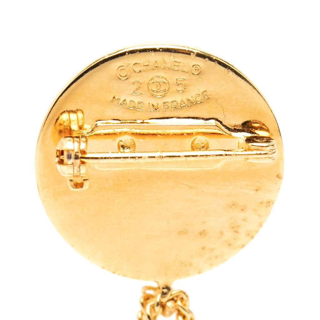 Chanel CC Gold Plated Quilted Flap Bag Medallion Brooch - 3
