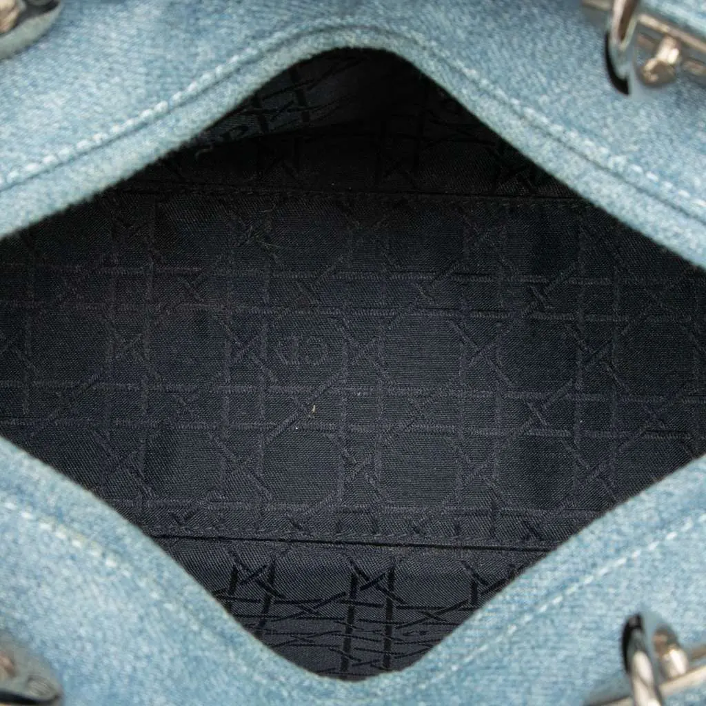 Dior Medium Denim Cannage Acrylic Handles Lady Dior Blue Denim Good - Model View