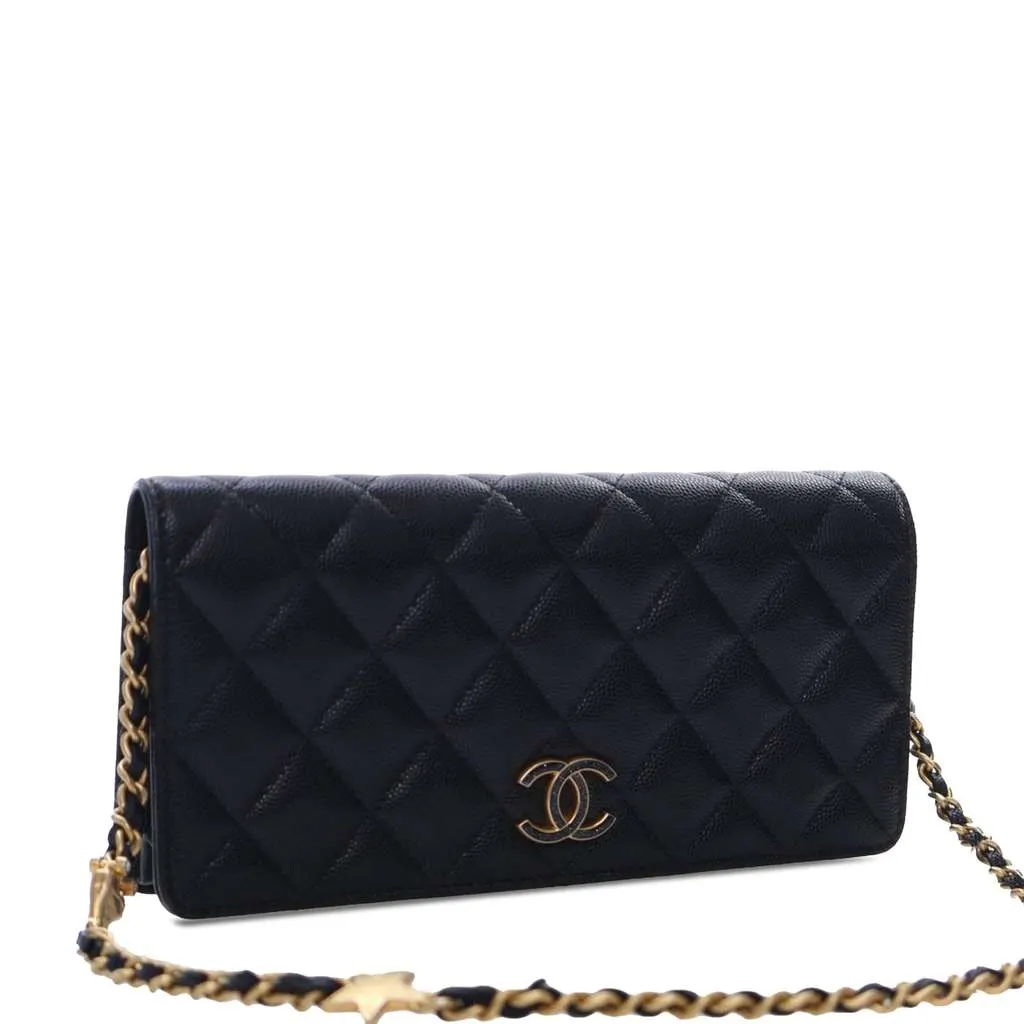Chanel Quilted Caviar Glitter CC Roller Skate Clutch With Chain Black Leather Good - Back View