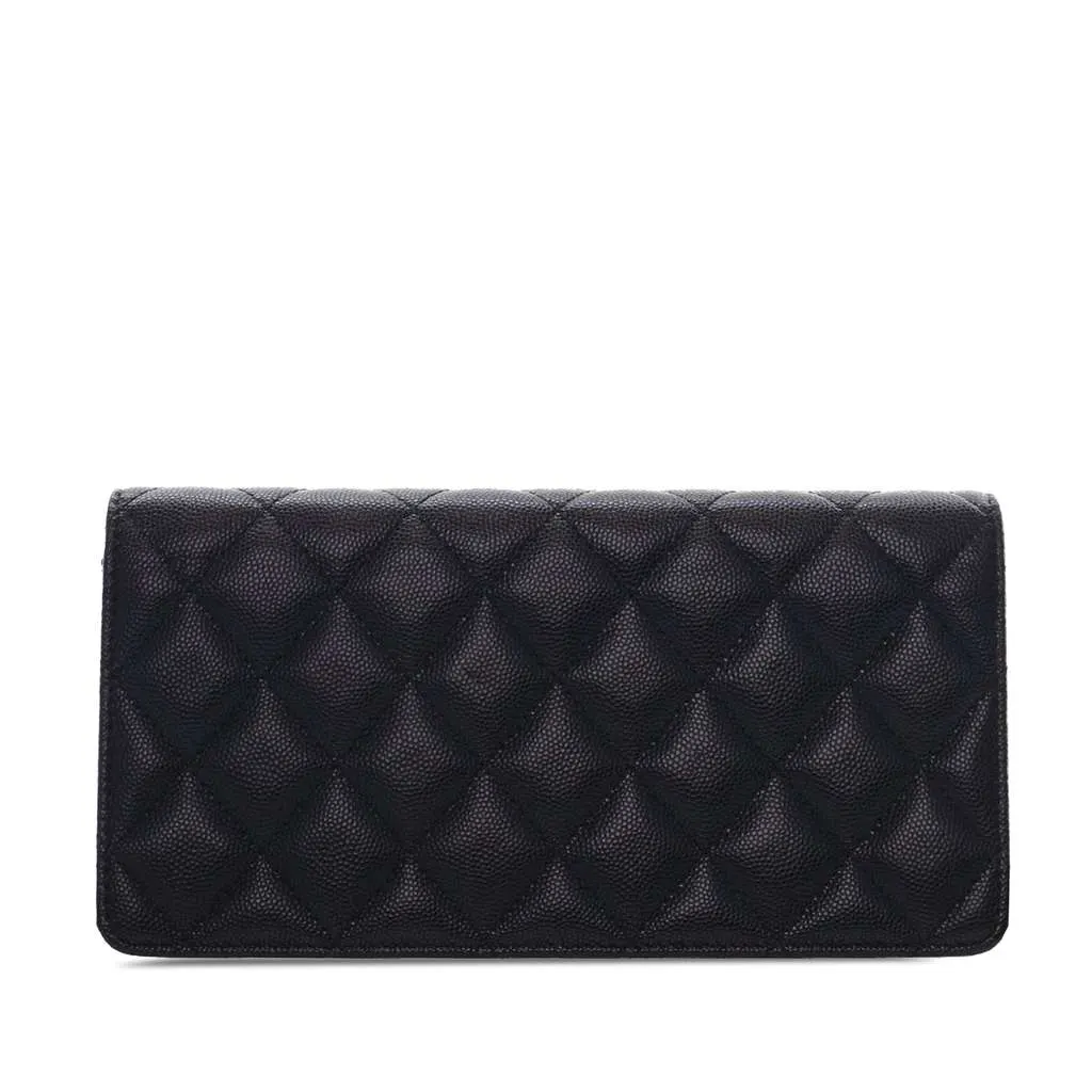 Chanel Quilted Caviar Glitter CC Roller Skate Clutch With Chain Black Leather Good - Inside View