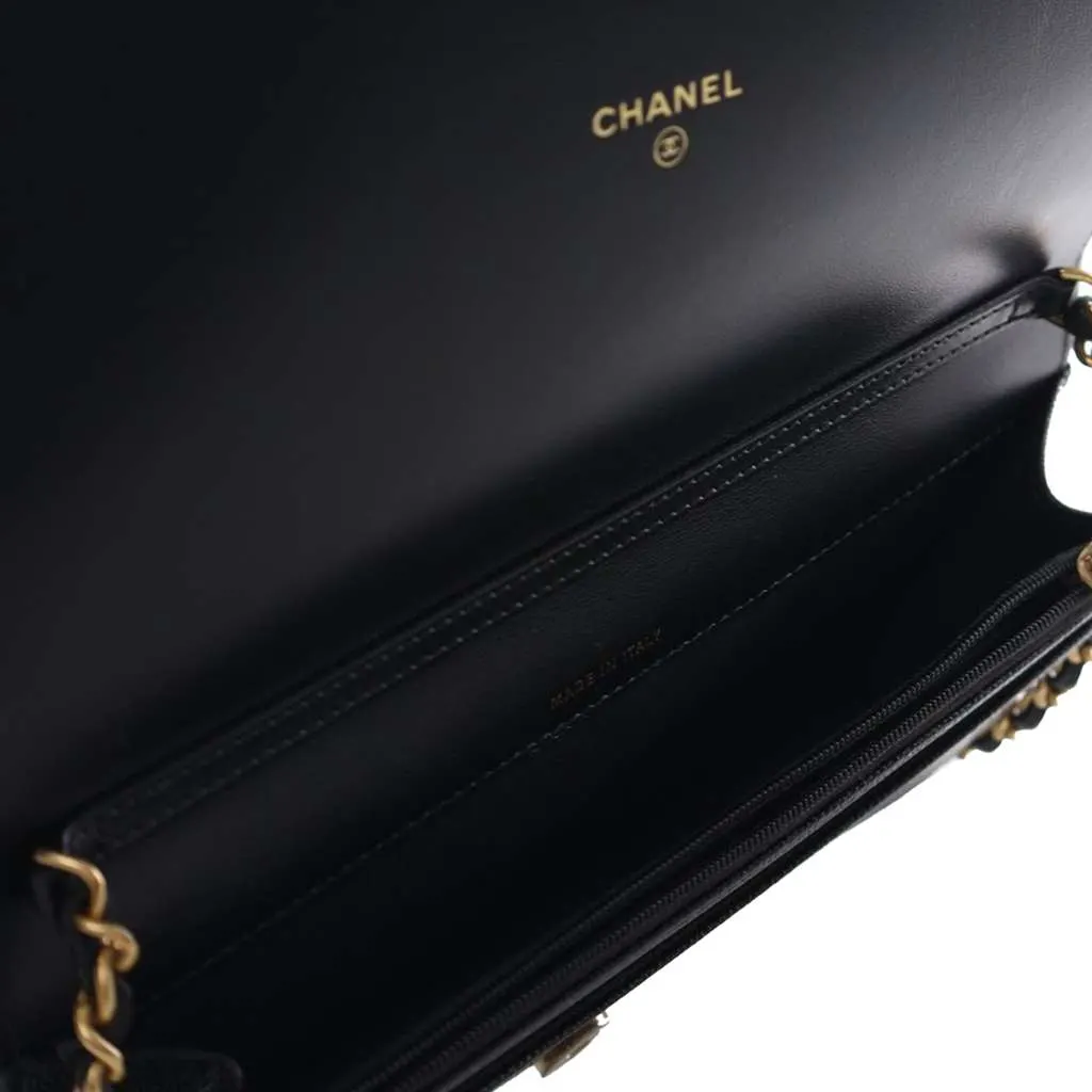 Chanel Quilted Caviar Glitter CC Roller Skate Clutch With Chain Black Leather Good - Box View