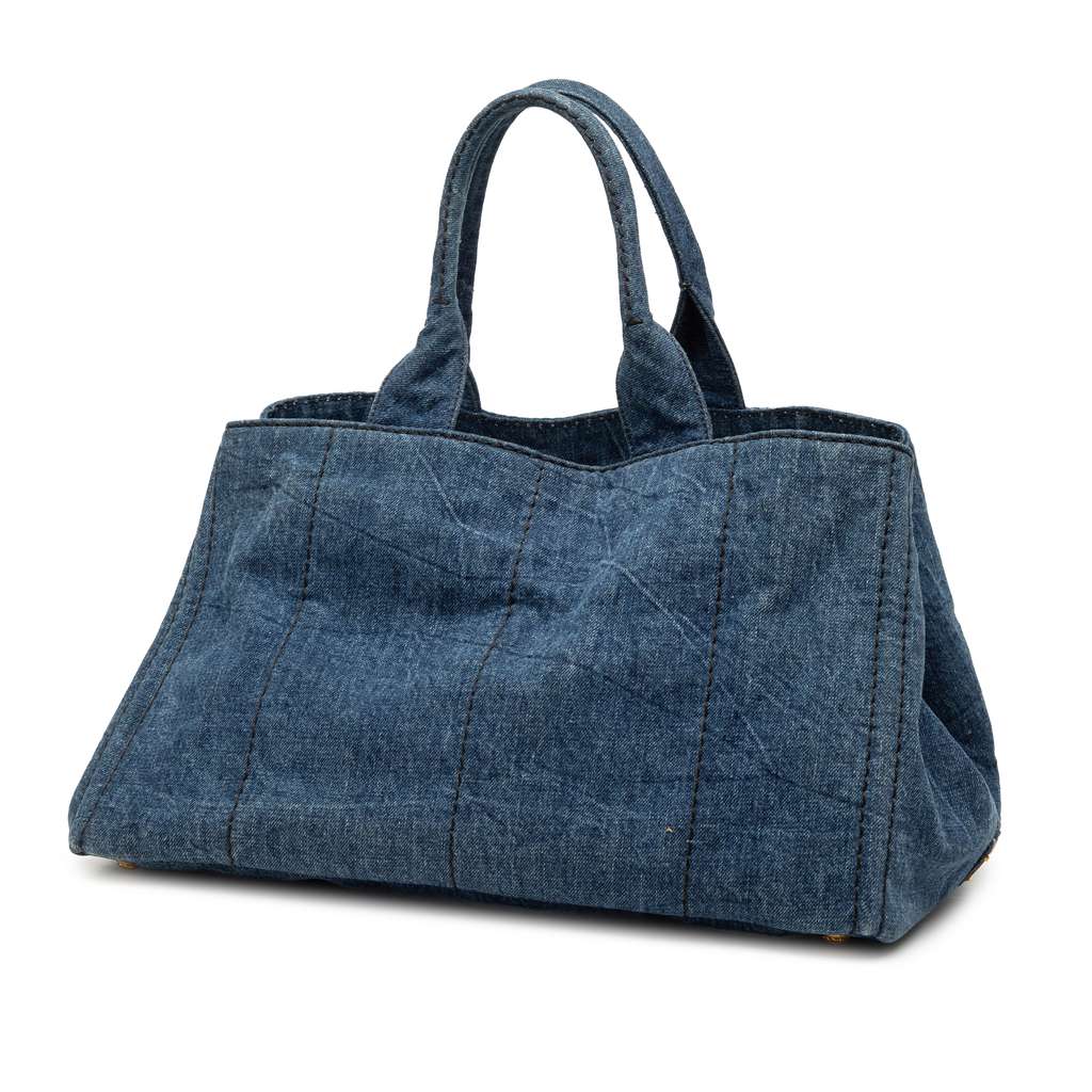 Prada Large Denim Canapa Logo Satchel - 2