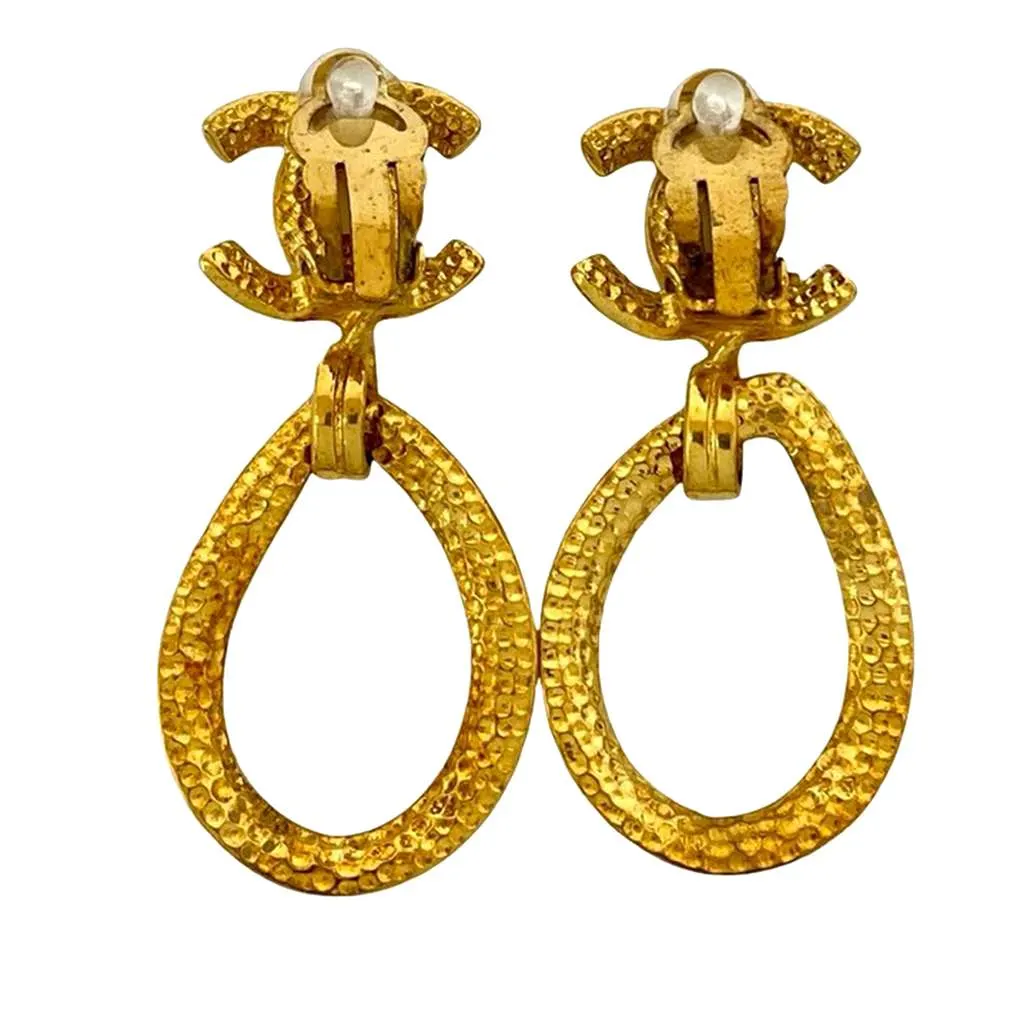 Chanel CC Gold Plated Loop Drop Clip On Earrings Gold Metal Very good - Back View