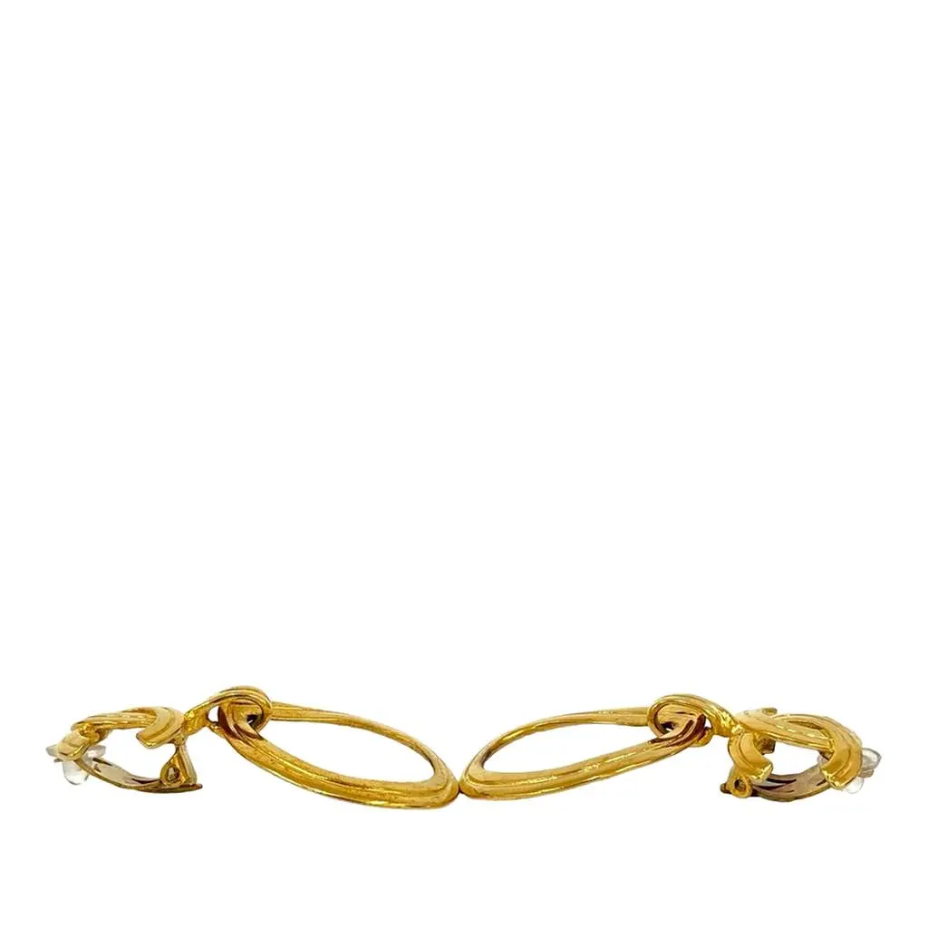 Chanel CC Gold Plated Loop Drop Clip On Earrings Gold Metal Very good - Model View