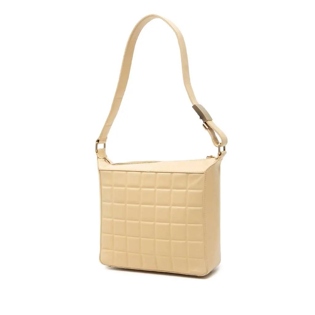 Chanel CC Chocolate Bar Lambskin Shoulder Bag Brown Leather Very good - Back View