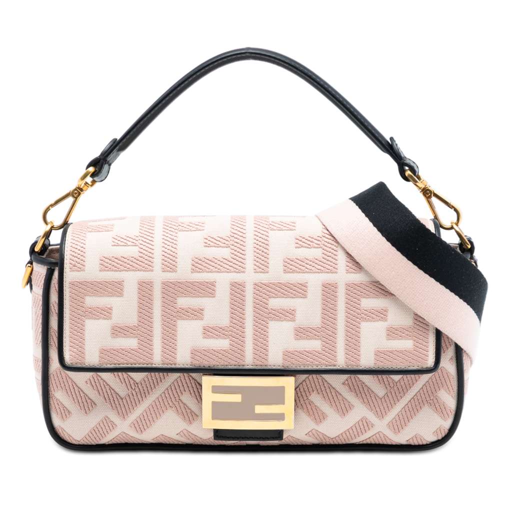Fendi Zucca Embroidered Canvas Baguette Satchel