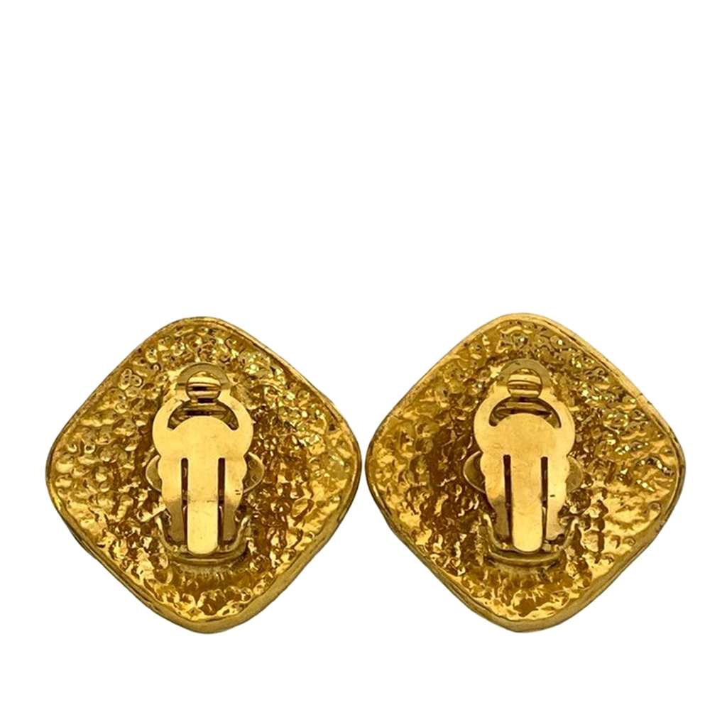 Chanel CC Gold Plated Diamond Clip On Earrings - 2