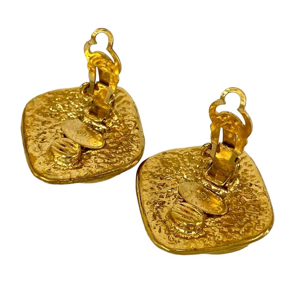 Chanel CC Gold Plated Diamond Clip On Earrings - 3