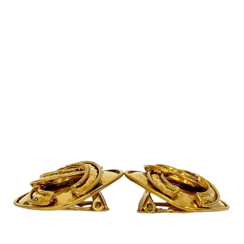 Chanel CC Gold Plated Diamond Clip On Earrings - 4