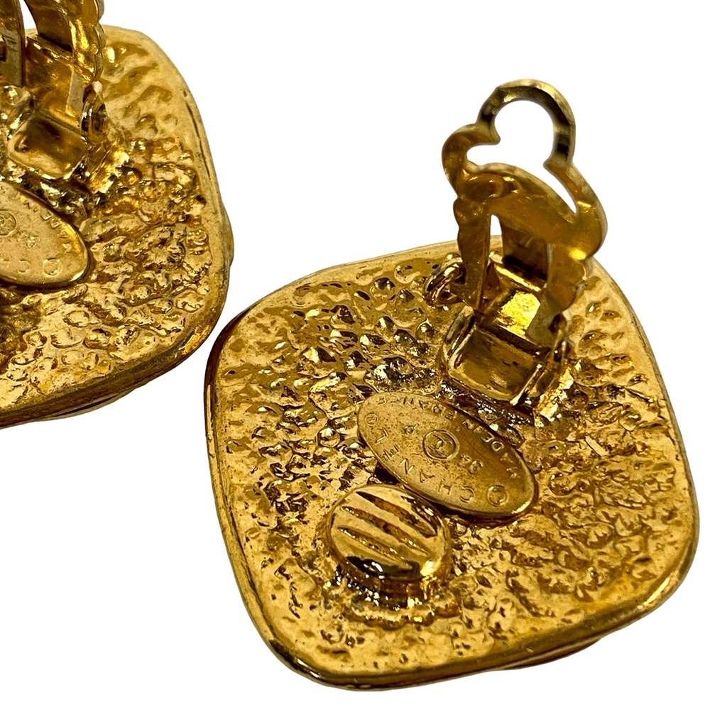 Chanel CC Gold Plated Diamond Clip On Earrings - 5