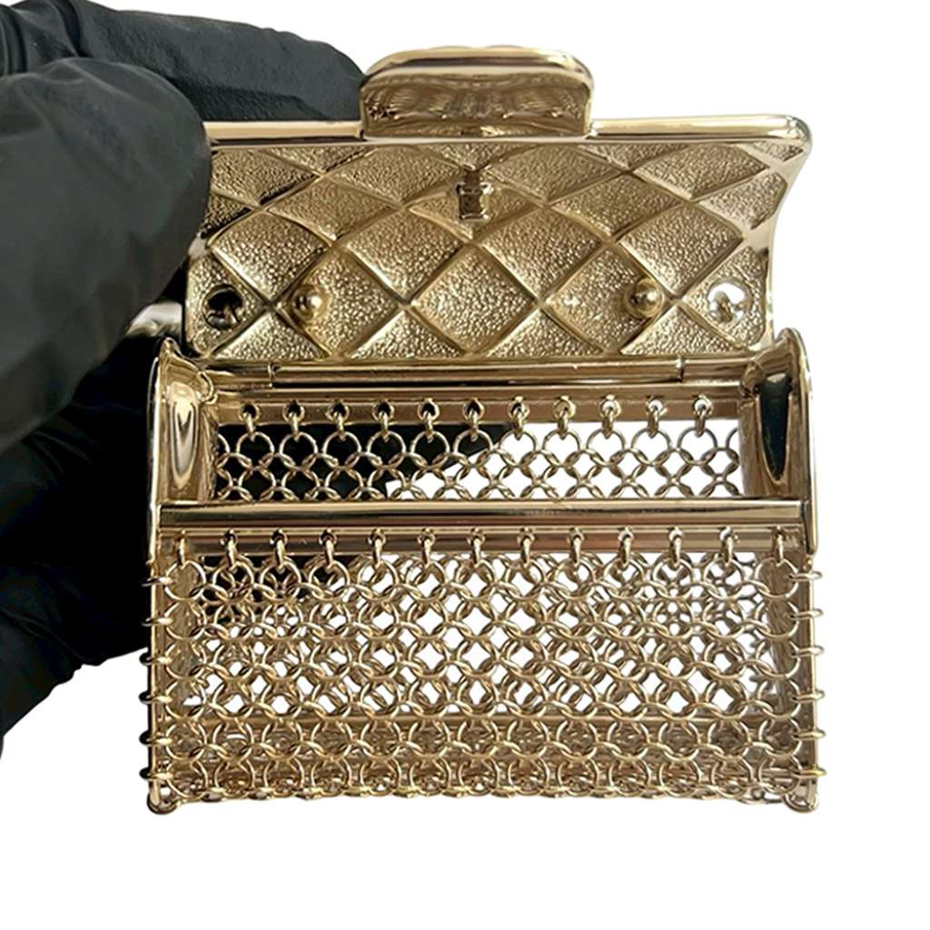 Chanel CC Gold Plated Leather and Faux Pearl Classic Flap Bag Necklace - 3