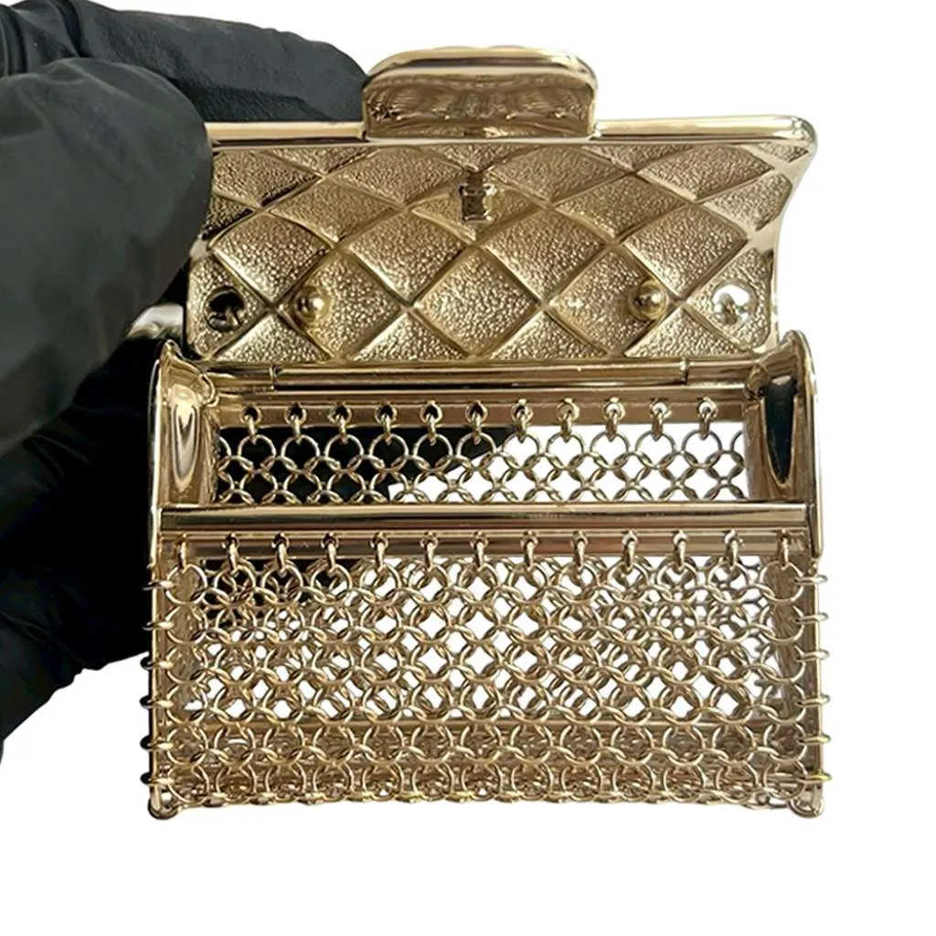 Chanel CC Gold Plated Leather and Faux Pearl Classic Flap Bag Necklace Gold Metal Very good - Inside View