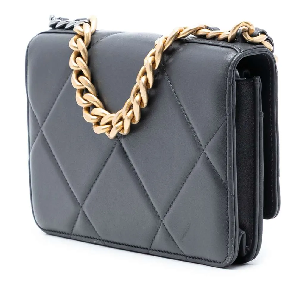 Chanel Quilted Lambskin 19 Wallet on Chain Grey Leather Good - Back View