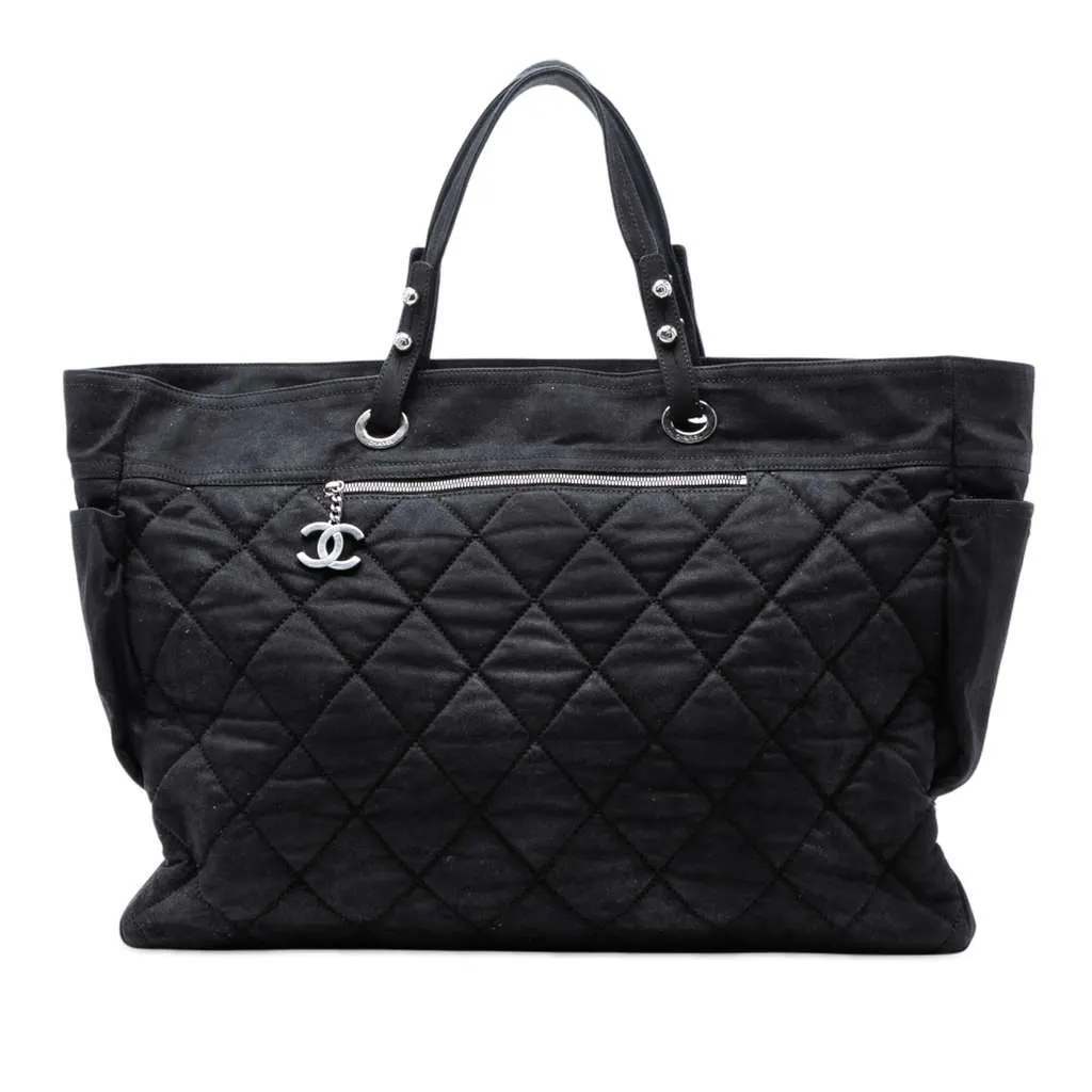 Chanel XL Quilted Coated Canvas Paris Biarritz Tote Black Canvas Very good - Front View