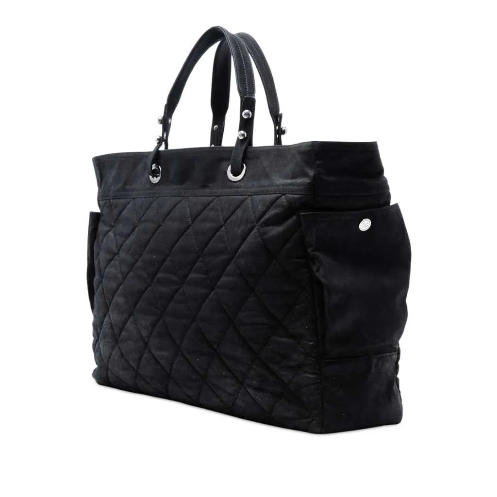 Chanel XL Quilted Coated Canvas Paris Biarritz Tote Black Canvas Very good - Back View
