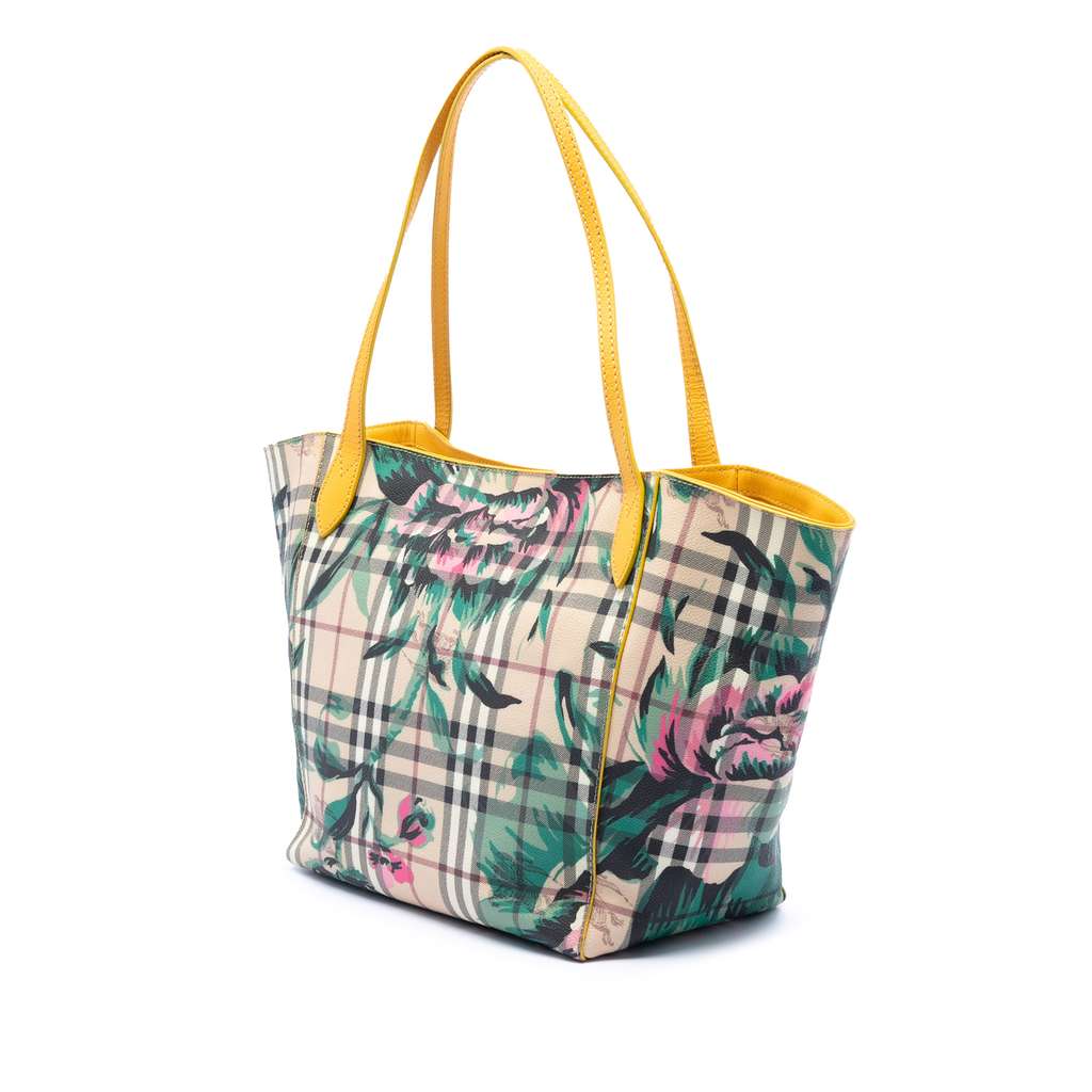 Burberry Small Haymarket Check Floral Print Coated Canvas Canterbury Tote - 2