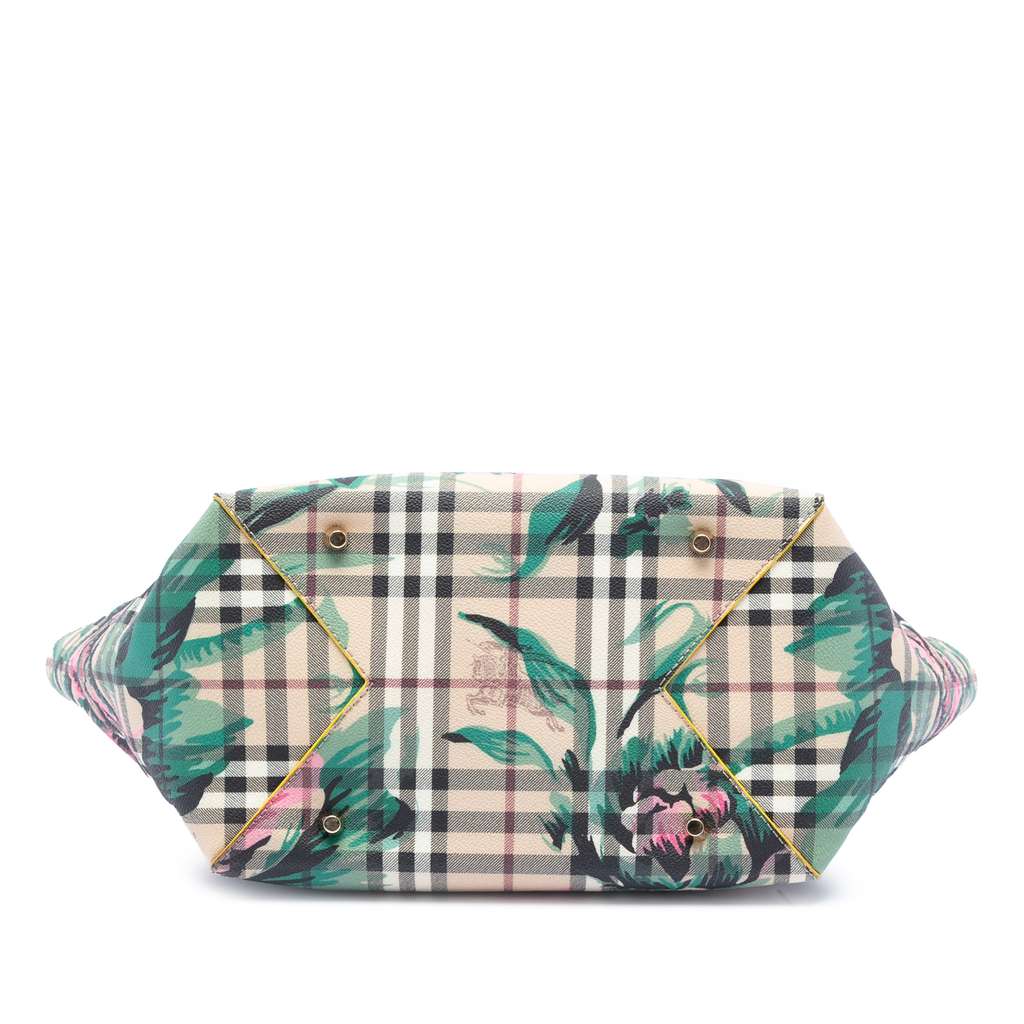 Burberry Small Haymarket Check Floral Print Coated Canvas Canterbury Tote - 3