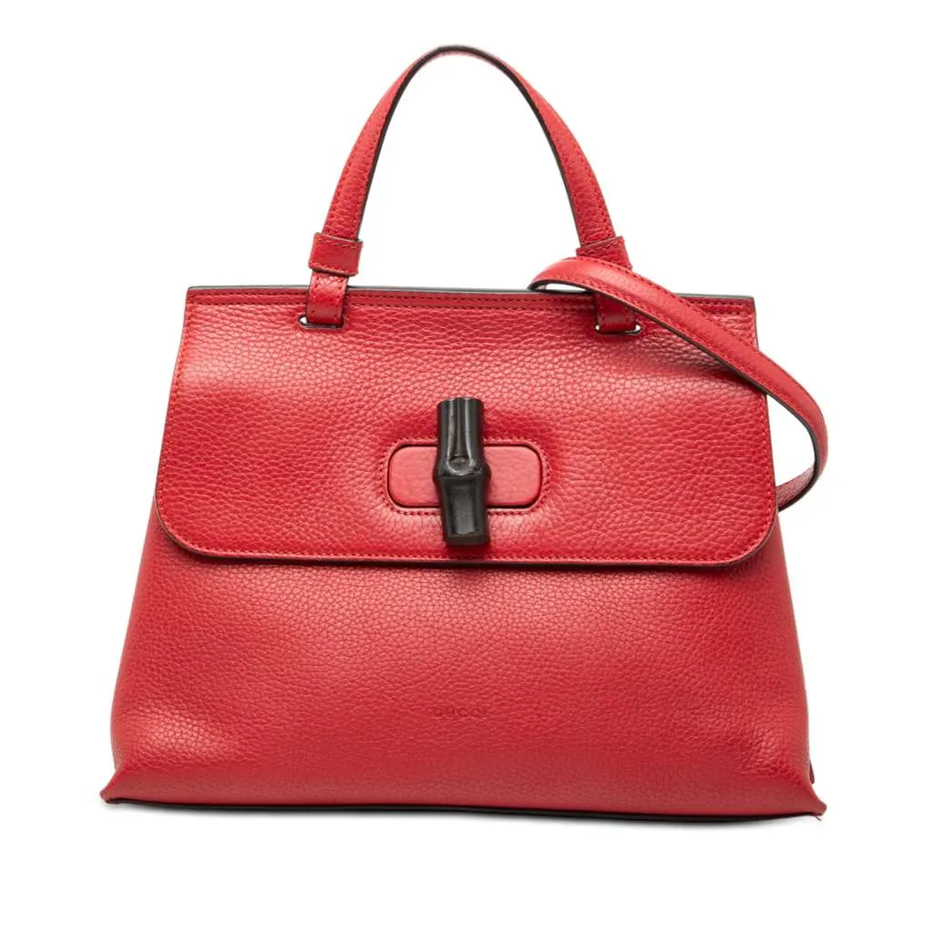 Gucci Small Leather Bamboo Daily Satchel Red Leather Good - Front View
