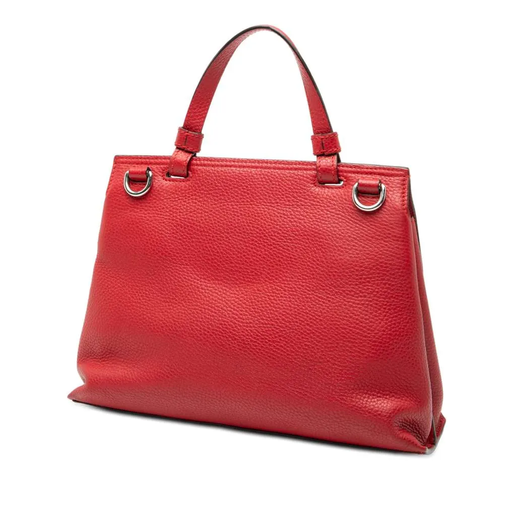 Gucci Small Leather Bamboo Daily Satchel Red Leather Good - Back View