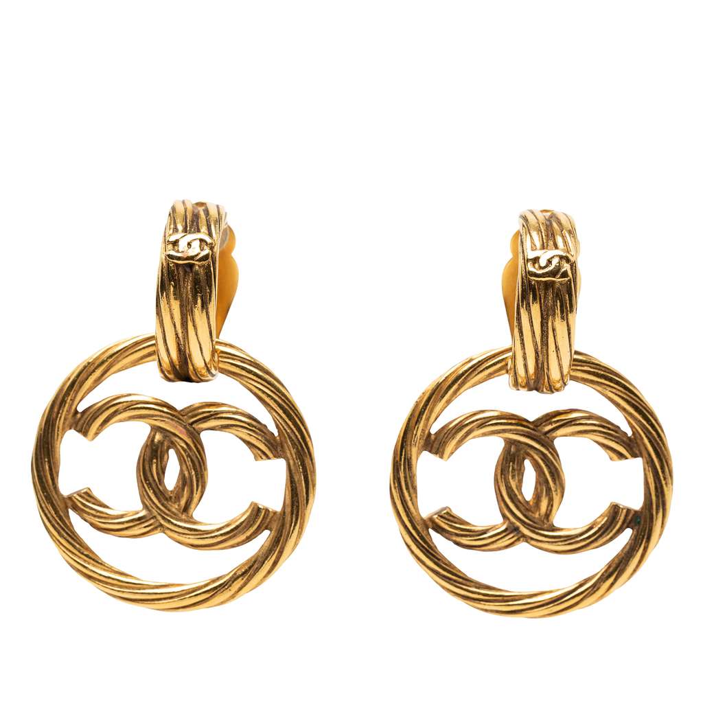 Chanel CC Gold Plated Swing Clip On Earrings