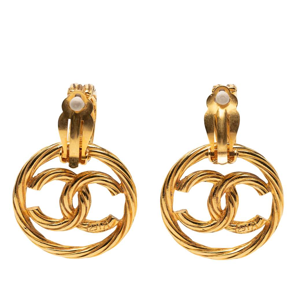 Chanel CC Gold Plated Swing Clip On Earrings - 2